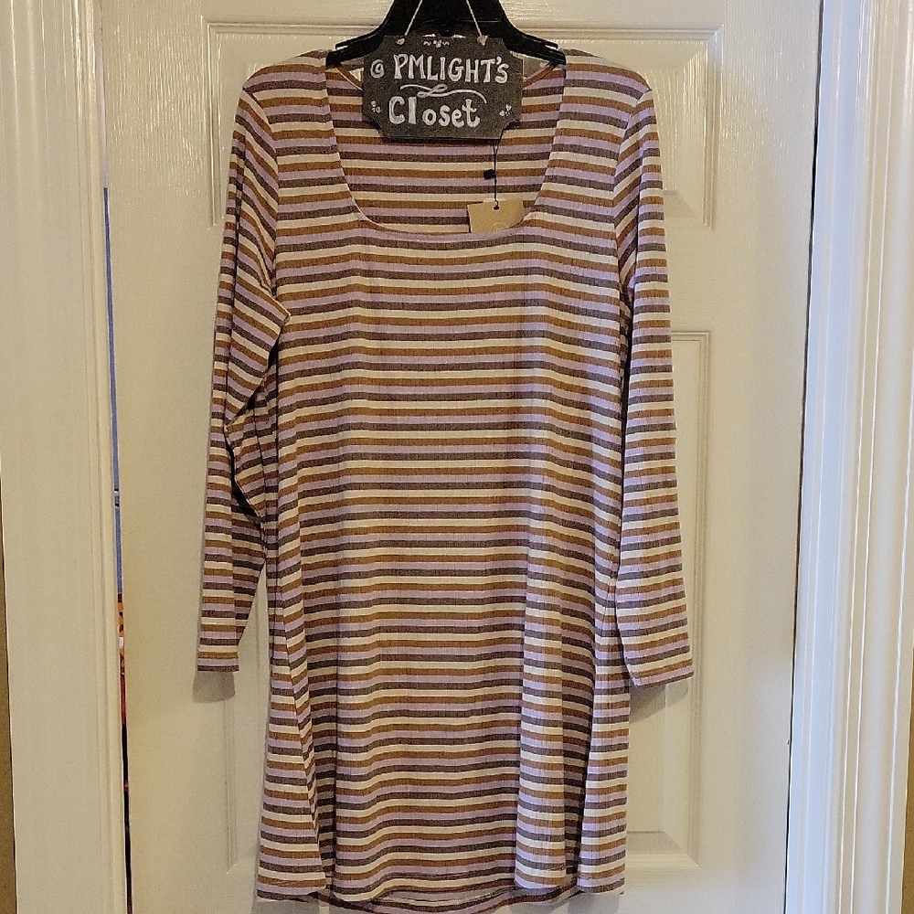 Vero Moda XL New Dress Striped Ribbed Caramel Tan Purple